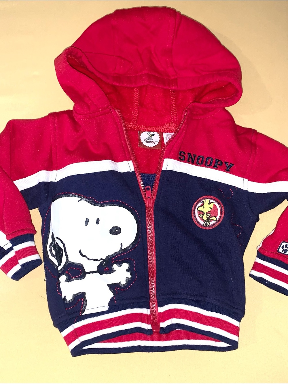 Vintage Snoopy Y2k zip up hoodie Red White and Blue striped 18 months
